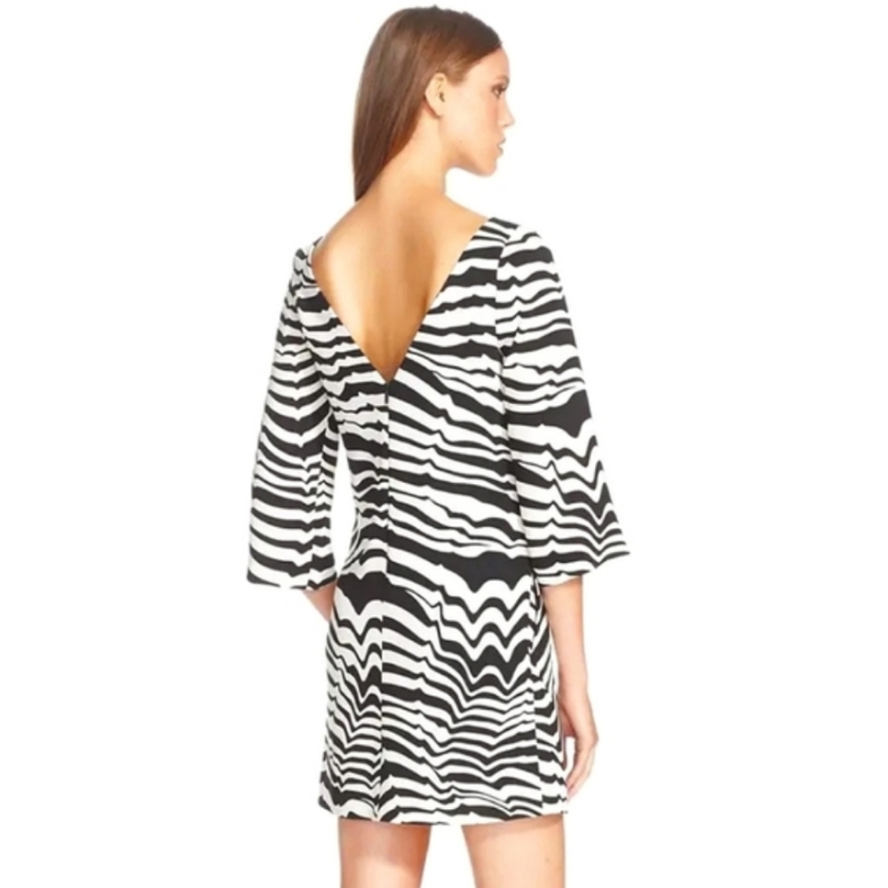Trina Turk Women's Off White & Black Zebra Stripe Lined 3/4 Sleeve Dress 4 - Picture 3 of 16
